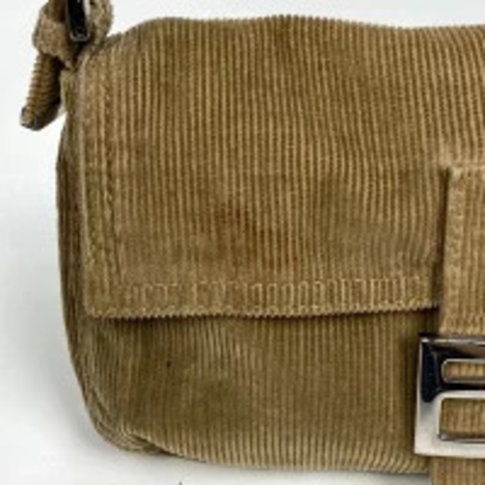 Fendi Zucca Mamma Baguette Handbag Hobo Bag Corduroy Beige - Picture 4 of 7